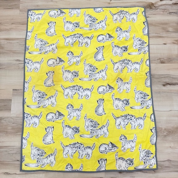 Vintage Yellow Gray Kitty Tabby Cat Baby Throw blanket Adorable! - Picture 5 of 7